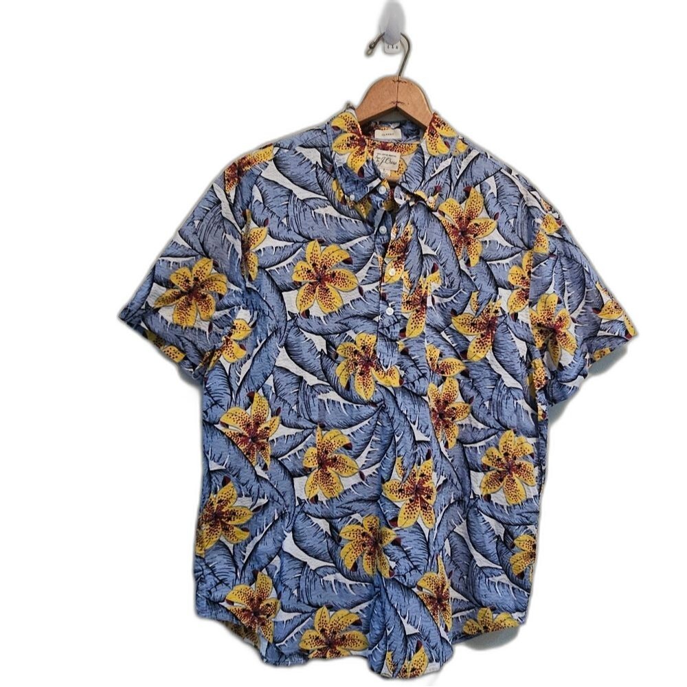 J.Crew 1/4 Button Shirt Re-Imagined Seersucker Floral Hawaiian Classic Men Sz L